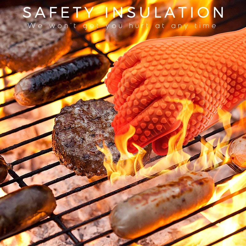 Oven Mitt Silicone - 火傷防止シリコングリルグローブ,ベーキングミット,調理オーブン,耐火,バーベキュー,キッチン,断熱,バーベキュー,1個