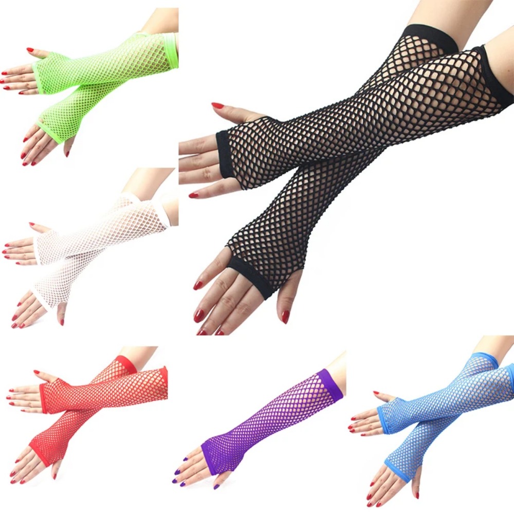 Fingerless Glove Knit - ネオンフィッシュネットロングフィンガーレスグローブ女性用セクシーなアームウォーマーレッグカフファンシードレスパーティーコスチュームアクセサリー