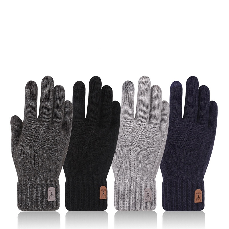 Wool Glove Lined - メンズ冬用暖かいウールニット手袋 フリース裏地付き タッチスクリーン対応 耐寒性 ソフトサーマル アウトドア用デイリーグローブ