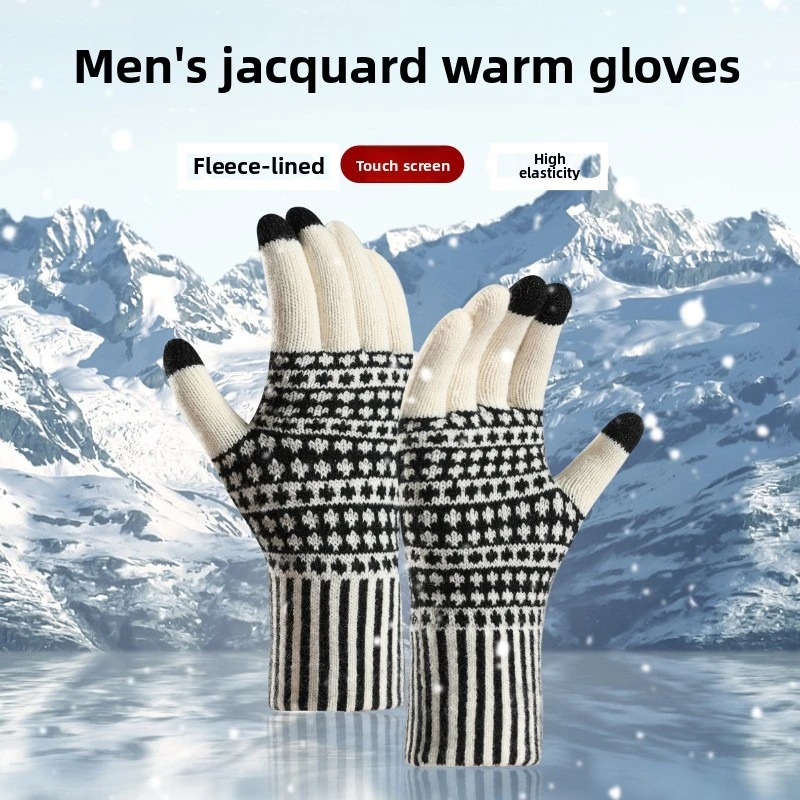 Wool Glove Lined - 新登場のクロスボーダータッチスクリーン手袋 メンズ 冬用 フリース裏地 防寒 アウトドア