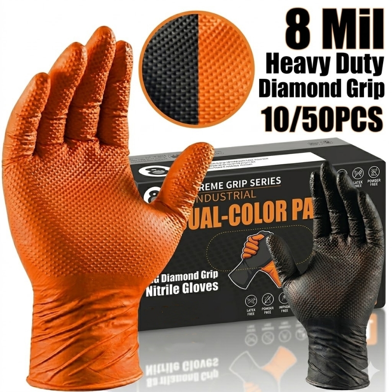ヘビーデューティーオレンジニトリルグローブ 8ミル 産業用使 - Nitrile Mechanic Glove のレビューと価格