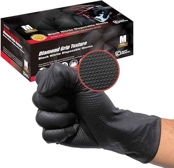男性用使い捨てニトリル手袋,ラテックスフリー,頑丈,ダイヤモ - Nitrile Mechanic Glove のレビューと価格